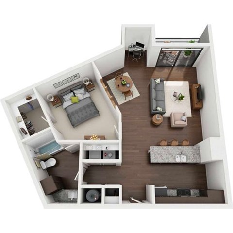Floor plan for 1 bed, 1 bath, 948 sqft